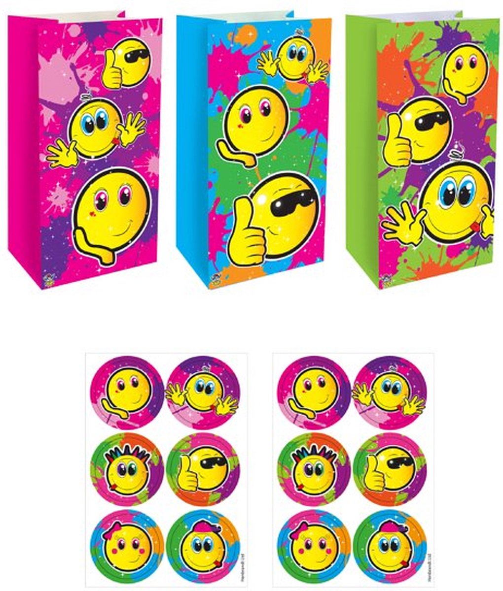 Isas Friends® Uitdeelzakjes + sticker Kinderfeestje - Emojis - 12 Papieren Zakjes